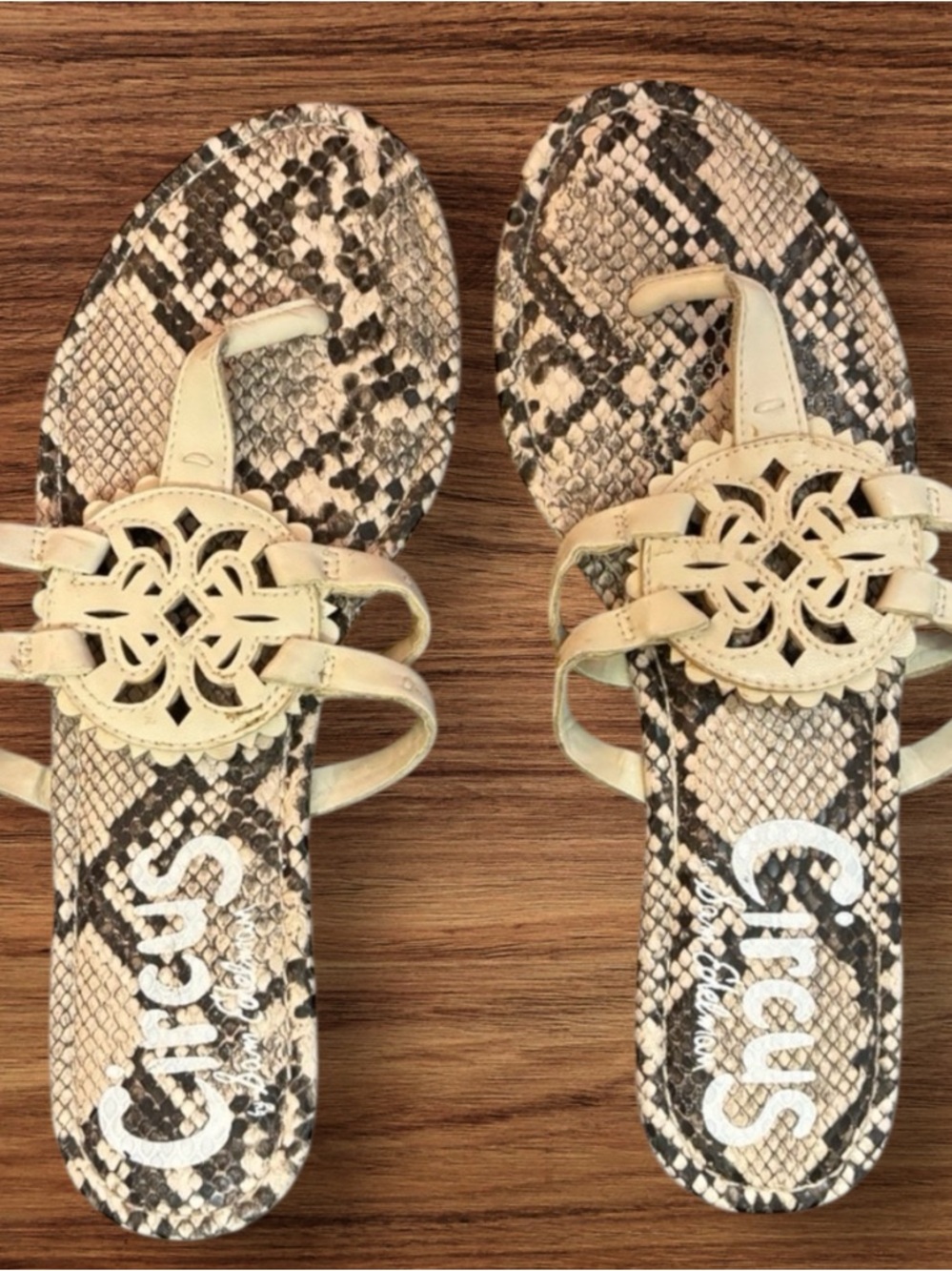 Circus by Sam Edelman Cream & Brown Snakeskin Inspired Sandals
